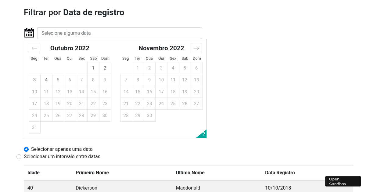 Filtro de data (forked) - Codesandbox