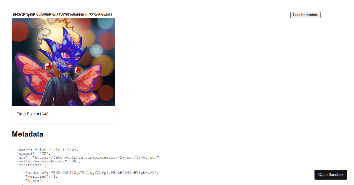 Metaplex NFT Metadata (forked) - Codesandbox