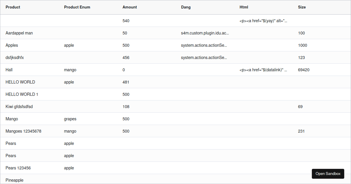 AG-Grid ReactUI Performace Test - Codesandbox