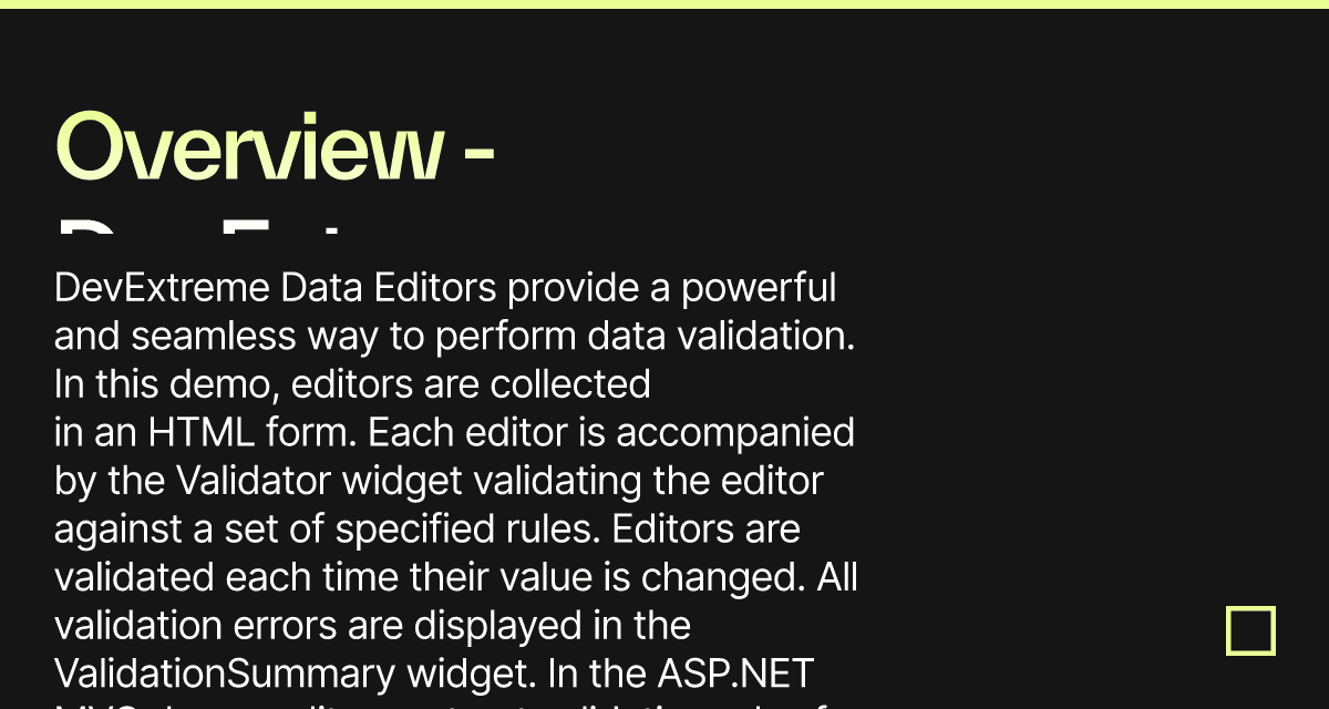 Overview - DevExtreme Validation - Codesandbox