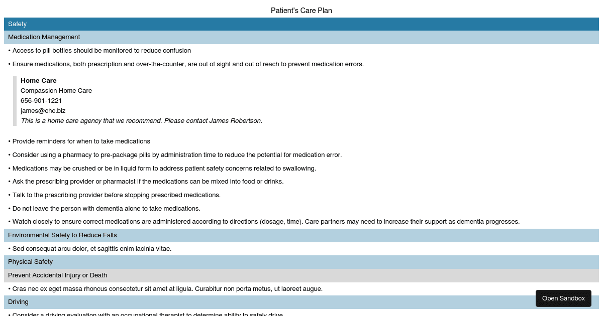 Care Plan Preview - Codesandbox