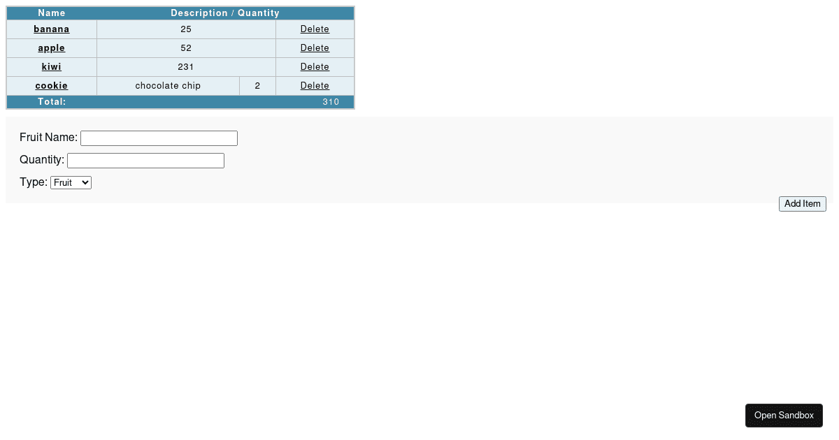 Food Inventory - Codesandbox