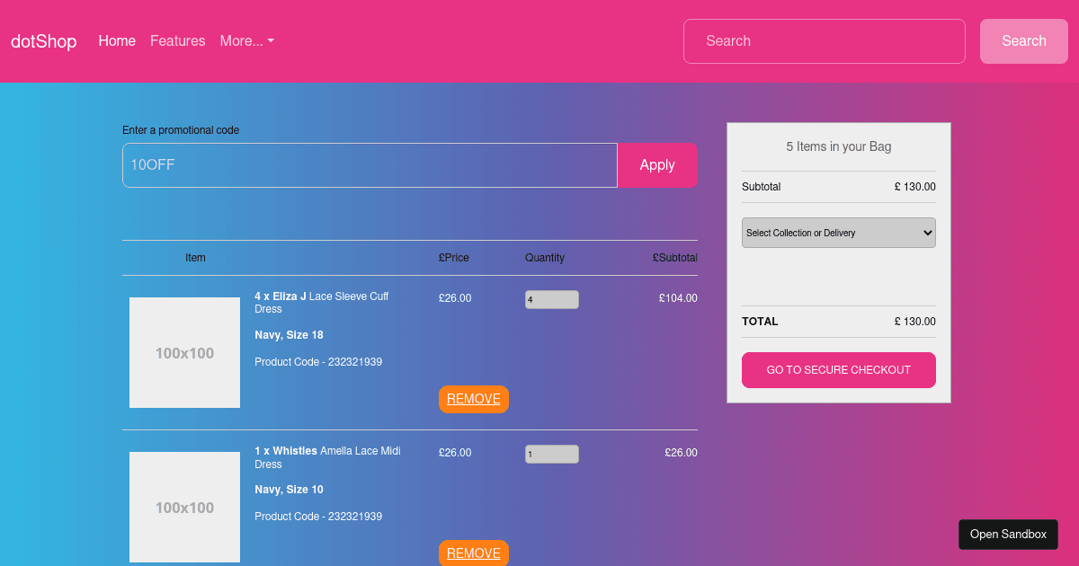 JS Shopping Cart Codesandbox