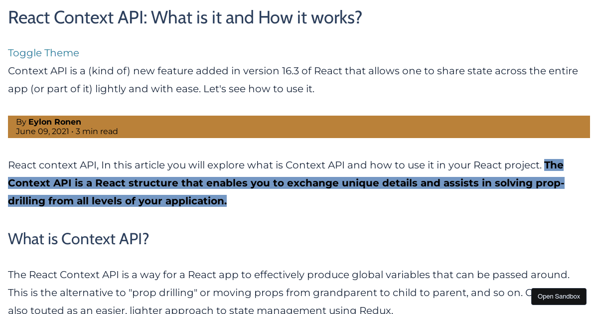 Context API (Single File) - Codesandbox