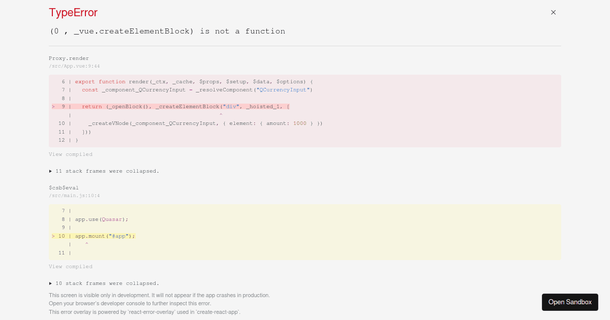 Using Vue Currency Input with Quasar + VeeValidate (forked) - Codesandbox