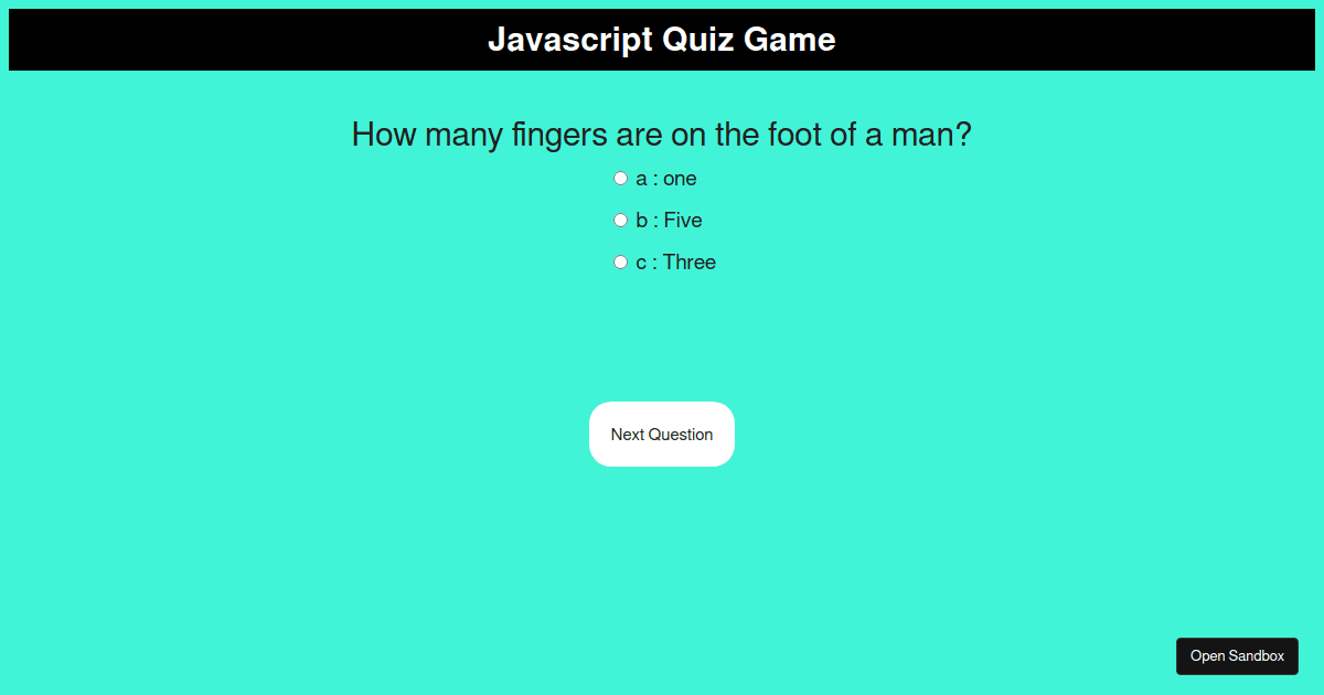 Quiz game - Codesandbox