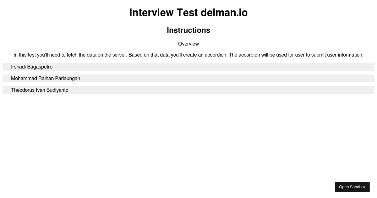 Interview Delman Test - Codesandbox