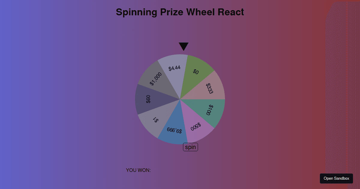 Spinning Prize Wheel React Codesandbox