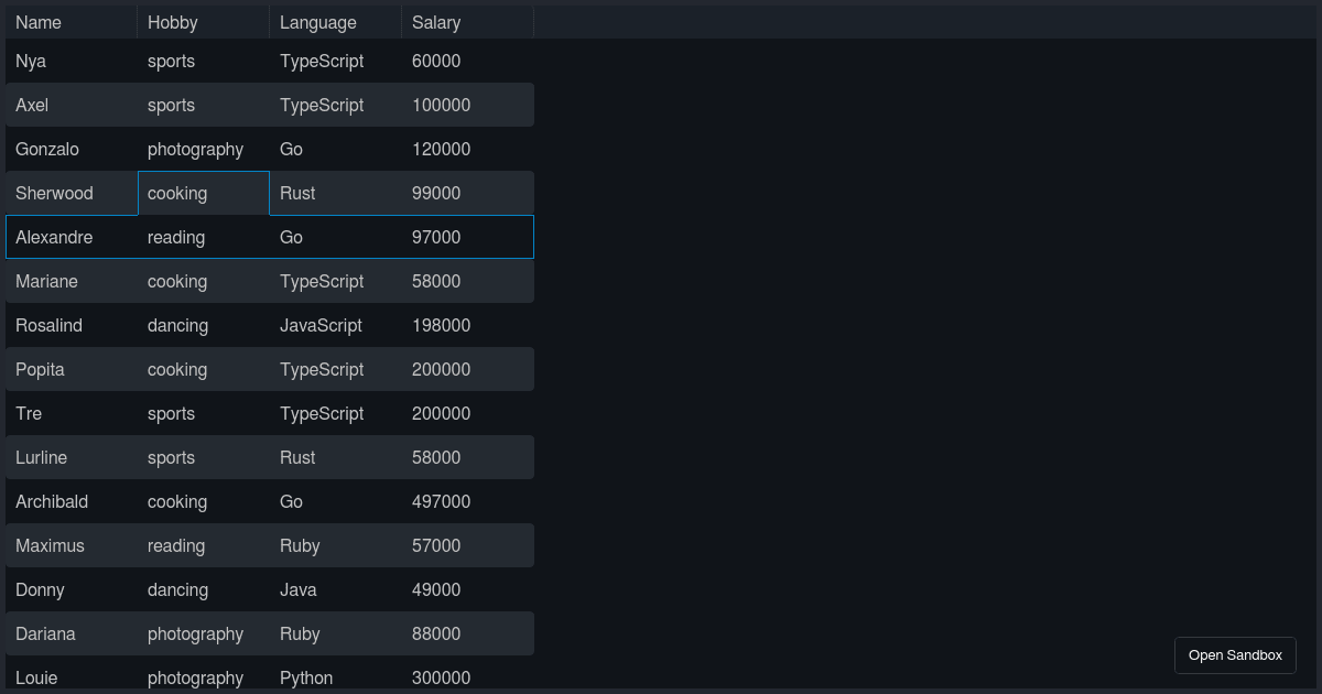 Quick Guide Infinite Table Filtering Codesandbox