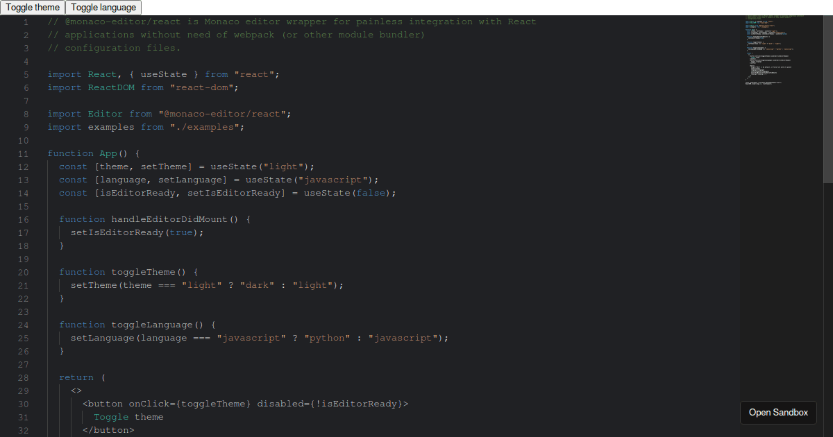 Monaco Editor React - Codesandbox