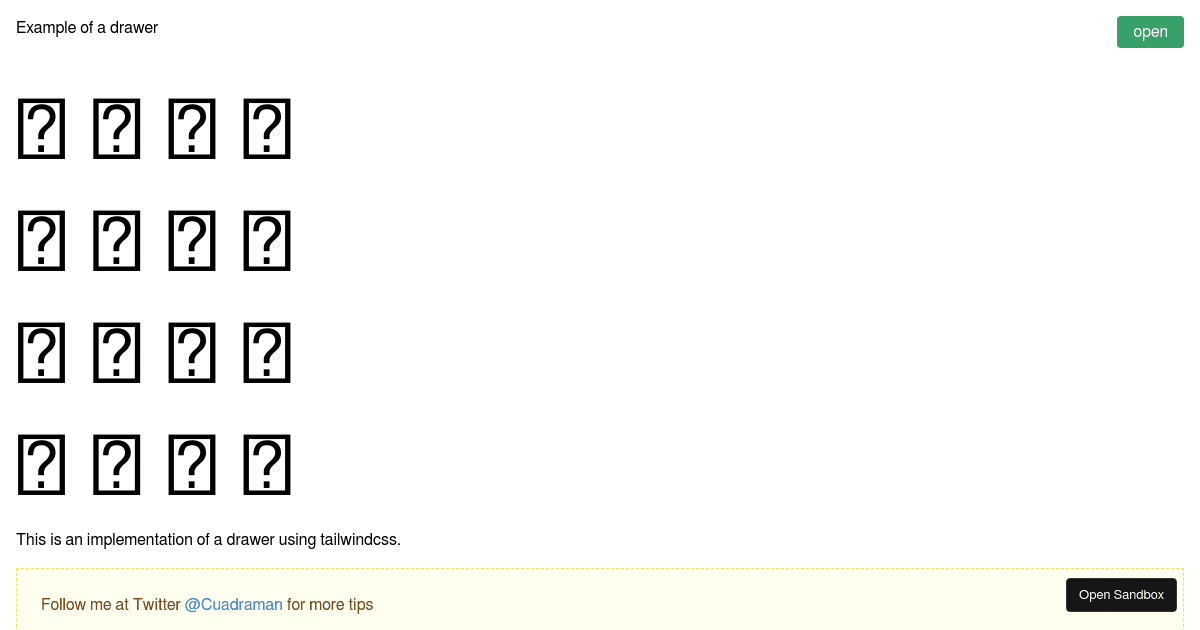 react with tailwinds drawer (forked) - Codesandbox