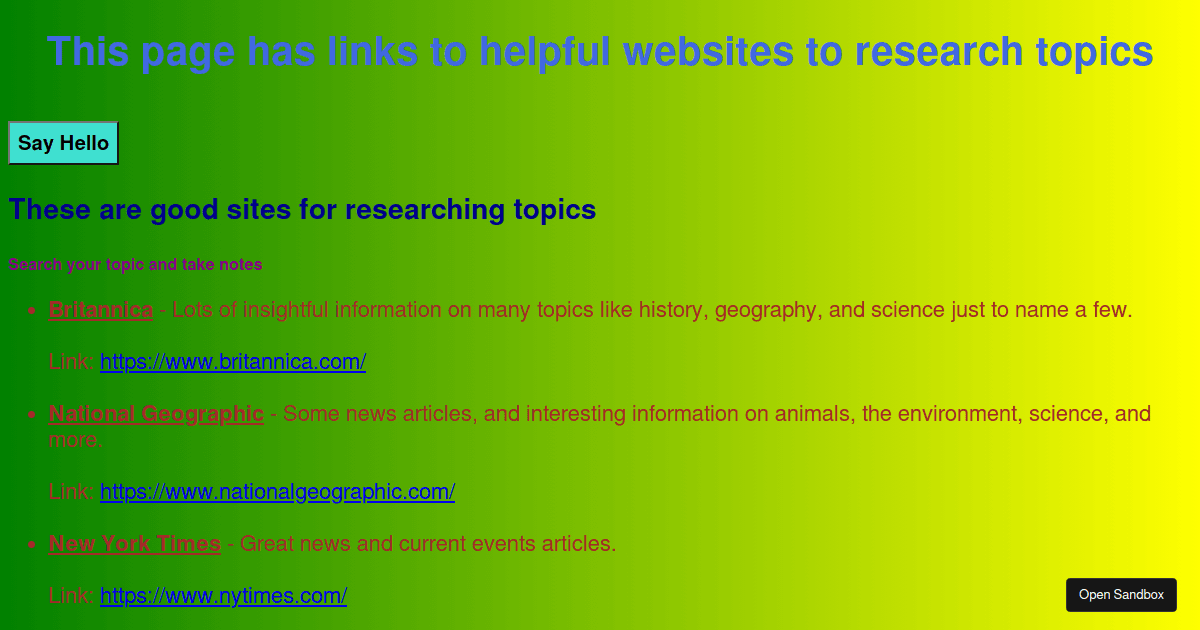 Research Websites - Codesandbox