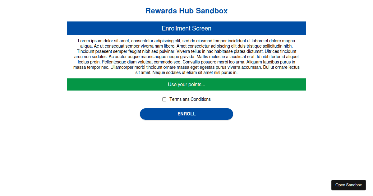 Rewards Hub Sandbox - Codesandbox