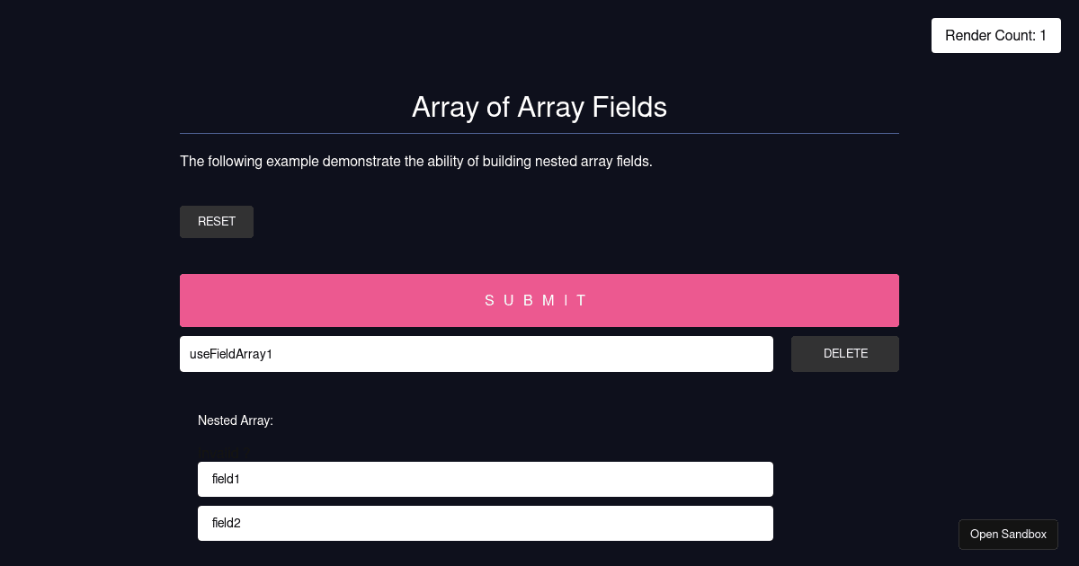 React Hook Form - useFieldArray nested arrays (forked) - Codesandbox