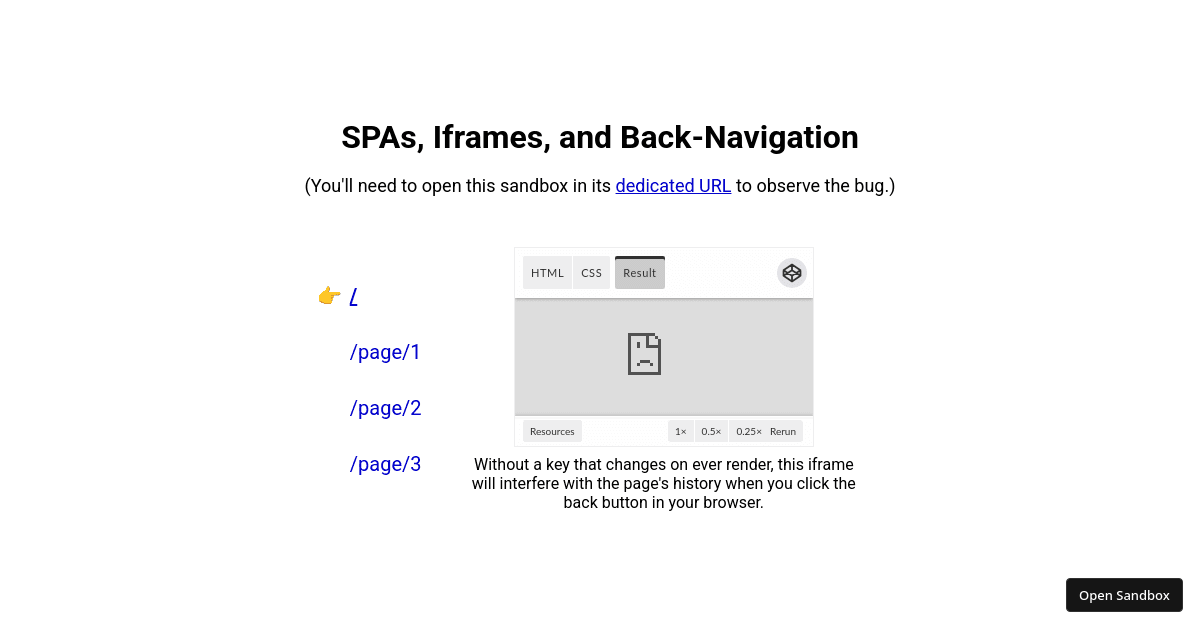 SPAs, Iframes, and Back-Navigation (forked) - Codesandbox