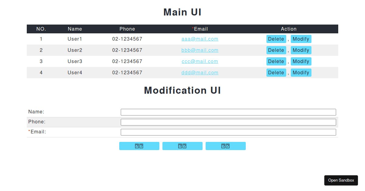 [React] CRUD TABLE - Codesandbox