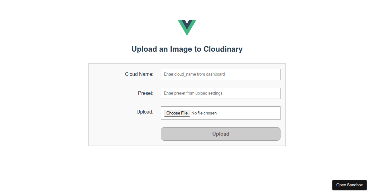 Vue Template: Cloudinary Upload - Codesandbox