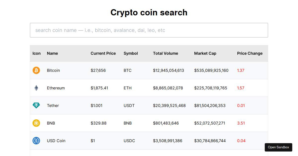 cryptoapp Codesandbox