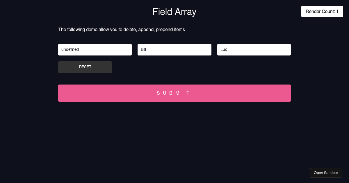 React Hook Form useFieldArray Template (forked) Codesandbox