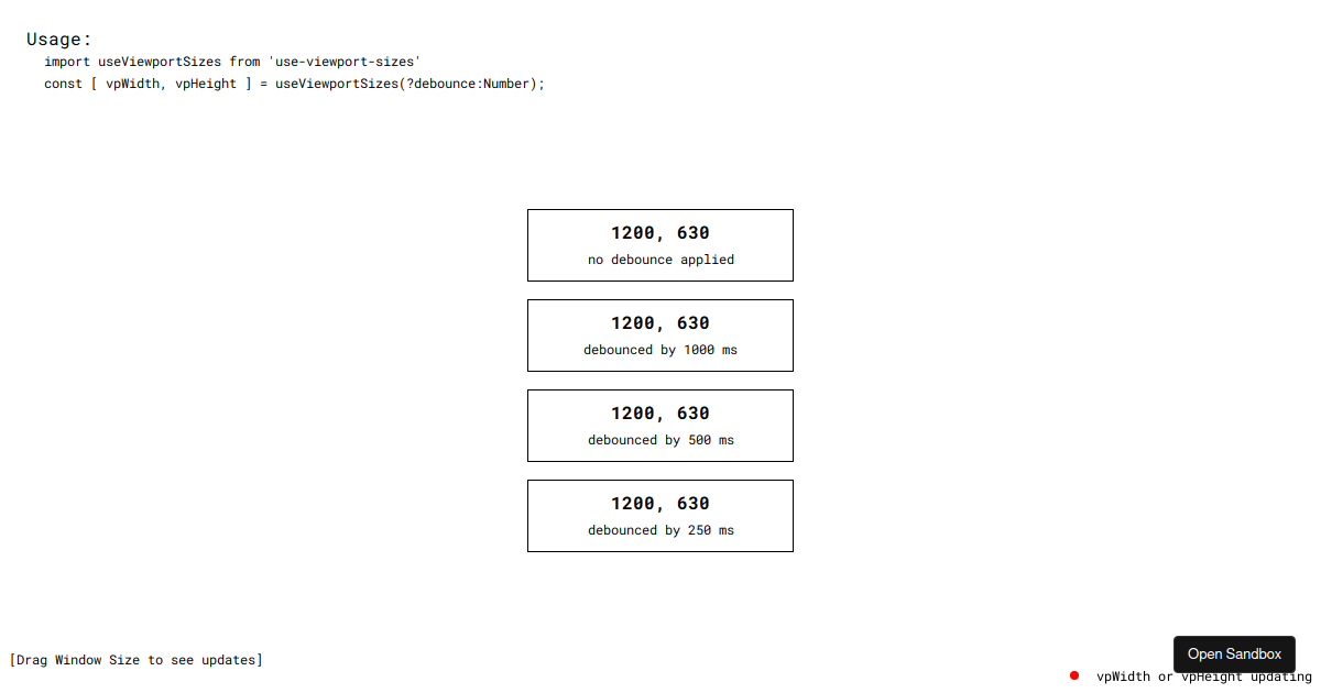 React Hooks Viewport Sizes Demo (forked) - Codesandbox