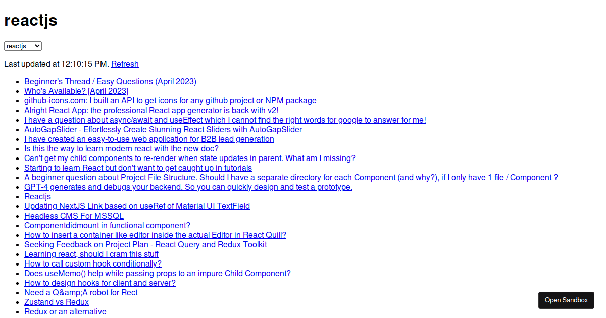 React Redux Reddit Codesandbox