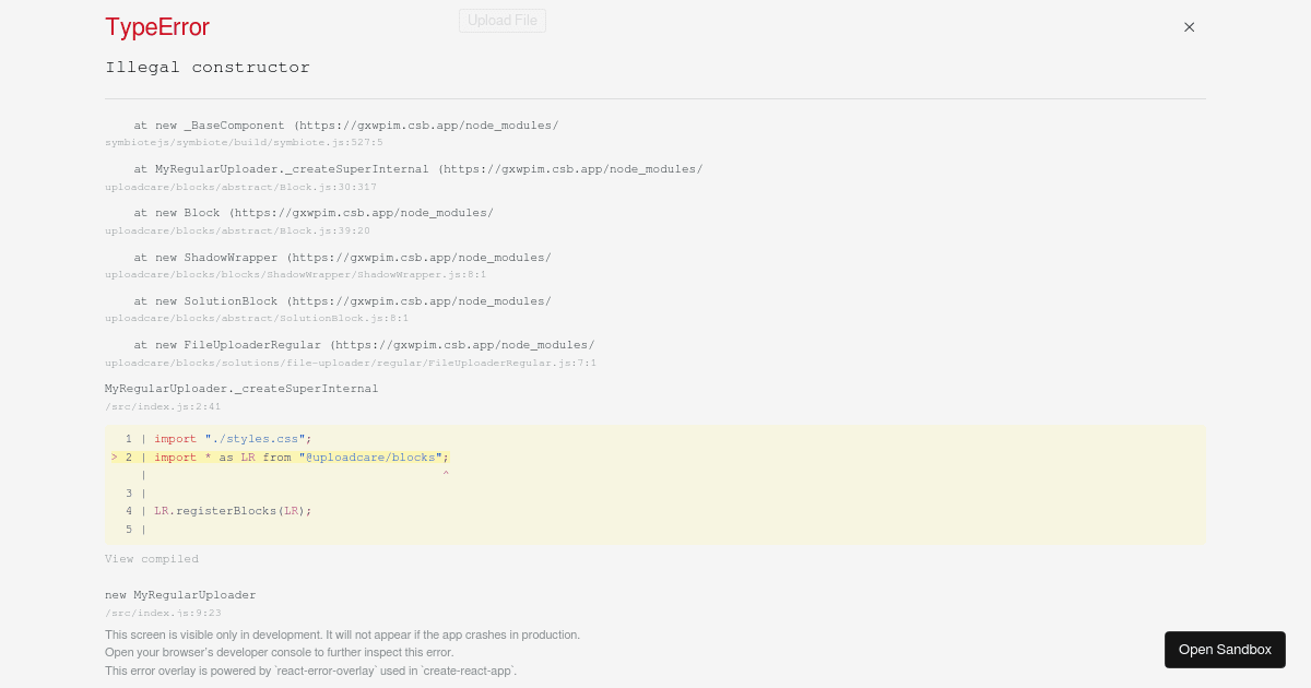Uploader Minimal: Init flow with custom button (forked) - Codesandbox