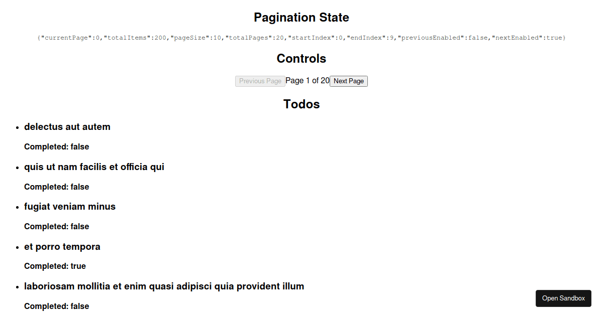 react-use-pagination example (forked) - Codesandbox