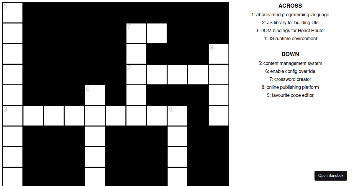 crosswordapp Codesandbox