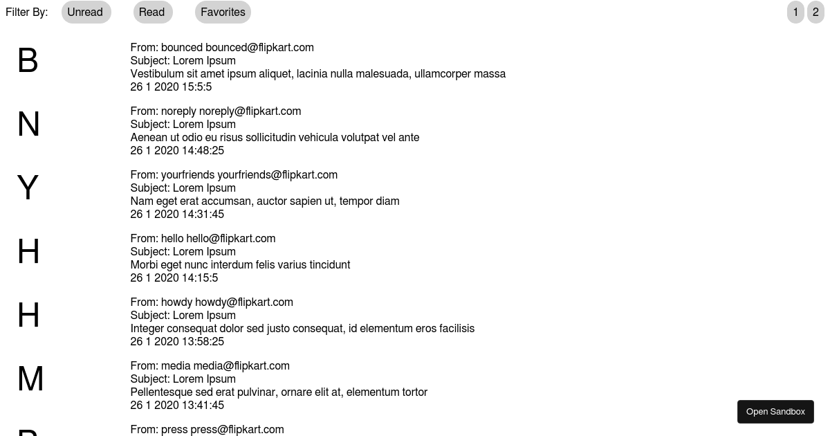 Email client Vanilla JS - Codesandbox