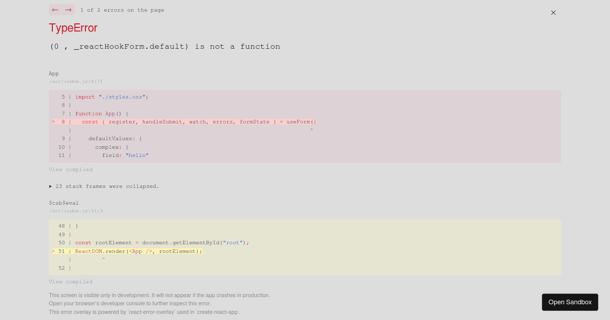 React Hook Form - `watch()` issue - Codesandbox