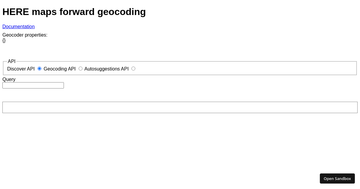 HERE map geocoder testing playground (forked) - Codesandbox