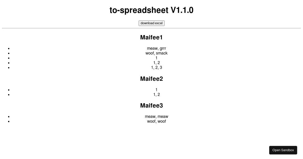 to-spreadsheet-example-codesandbox