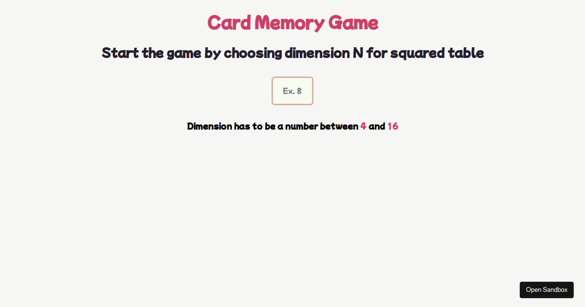 Card Memory Game - Codesandbox