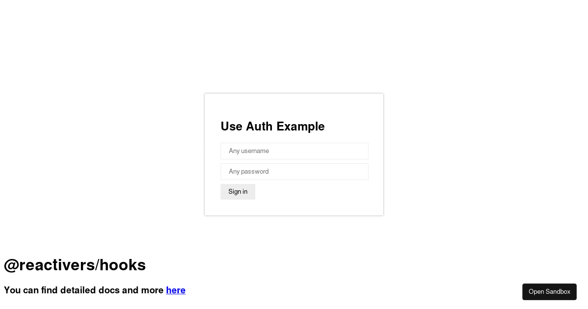 React User Auth Hooks with @reactivers/hooks - Codesandbox