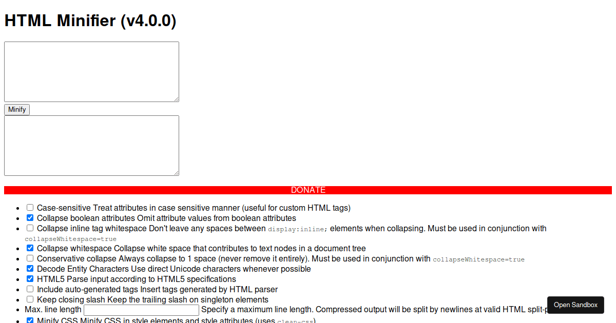 html-minifier - Codesandbox