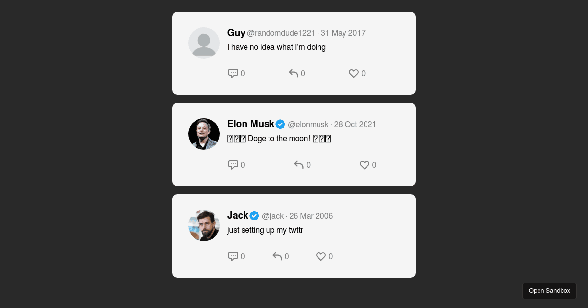 Tweet Components tweet-challenge - Codesandbox