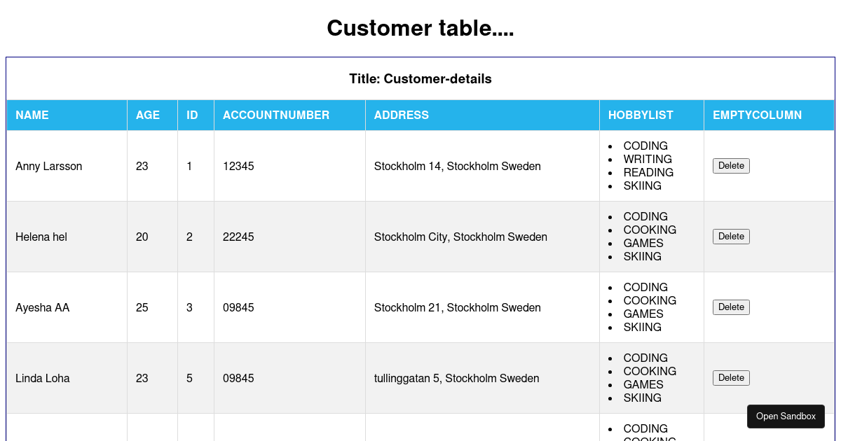 Simple react dynamic table with sorting - Codesandbox