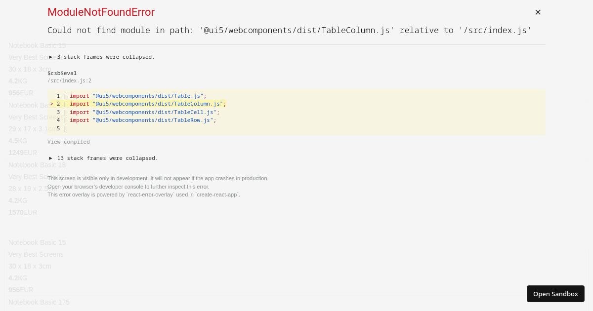 UI5 WC Table 1.0 Behaviour - Codesandbox