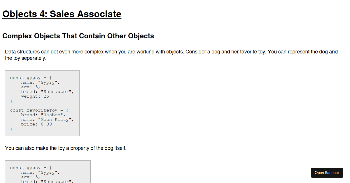 Objects 4: Sales Associate - Codesandbox