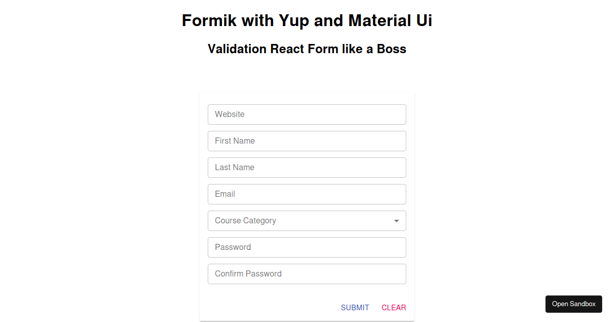 Formik, Material UI and Yup Codesandbox