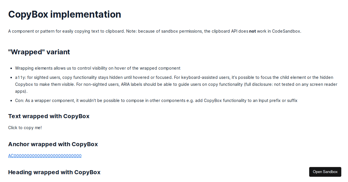 CopyBox Implementation with examples - Codesandbox