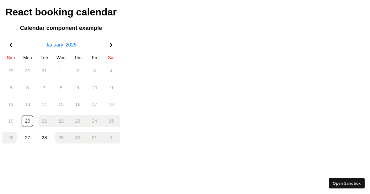 example #1 - calendar component (forked) - Codesandbox