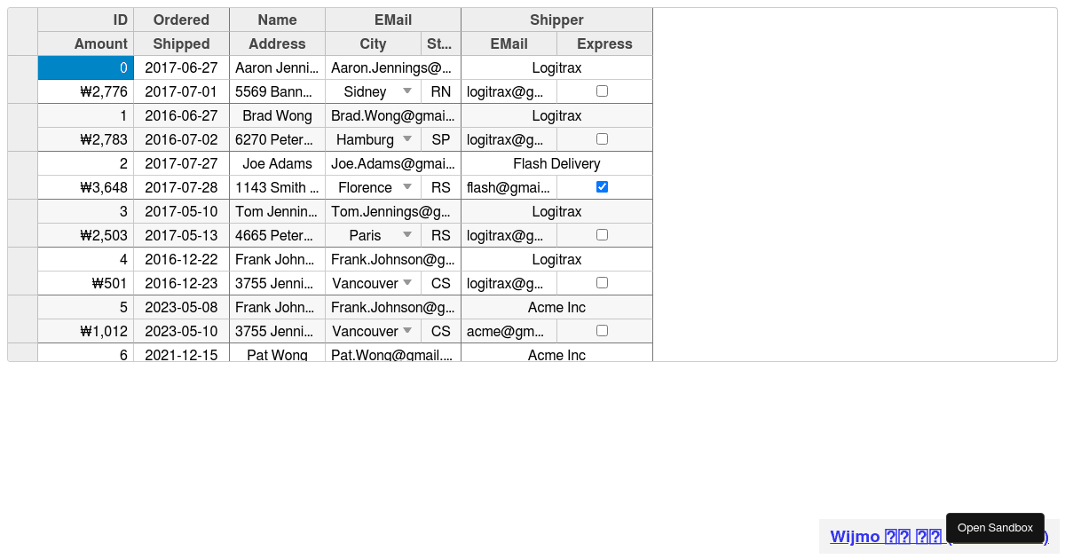 wijmo mulitrow selector (forked) - Codesandbox