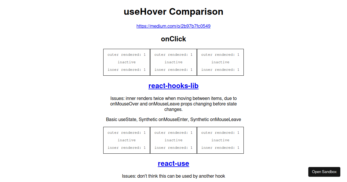 useHover React hook. A comparison of useHover hooks I could…, by Alasdair  McLeay