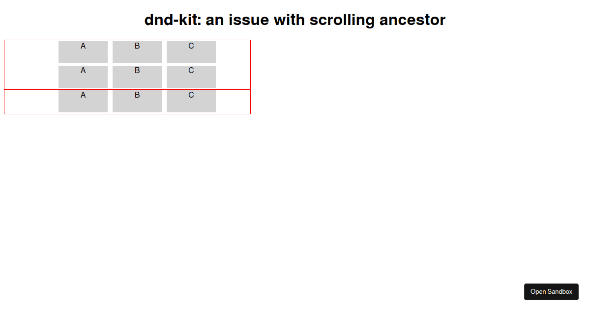 dnd-kit scrolling ancestor issue - Codesandbox