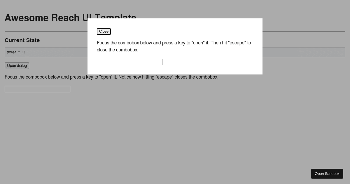 Reach UI escape issue - Codesandbox