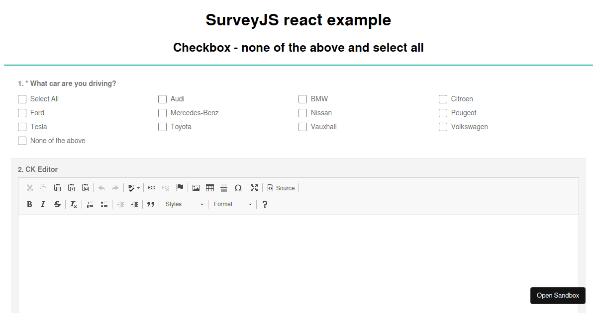 SurveyJS react example - show react component on complete (forked ...