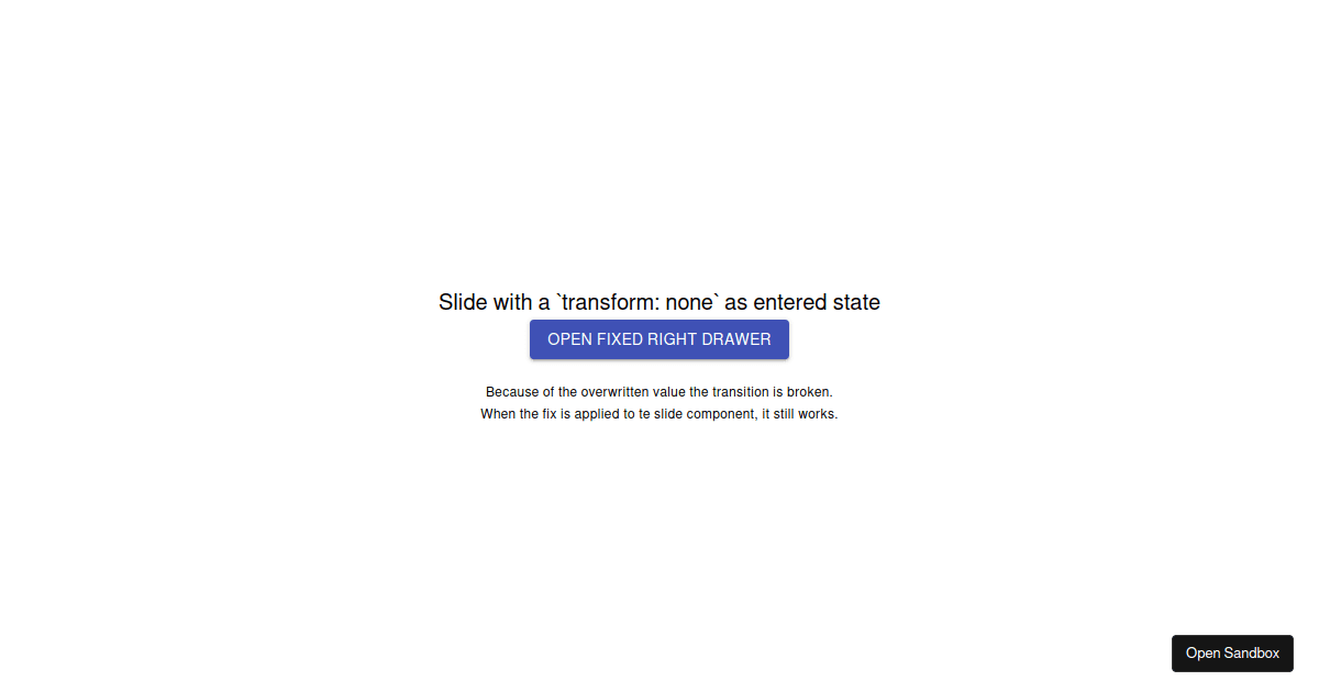 drawer transform fixed to support rdb - Codesandbox
