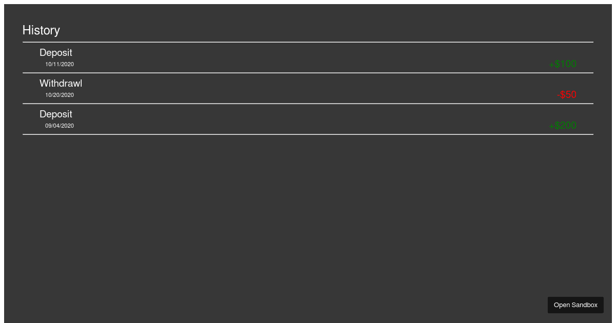 history page - Codesandbox
