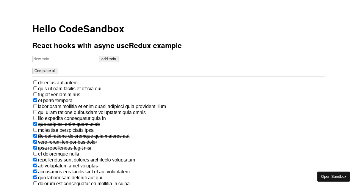 TodoList - React hooks async useReducer and useContext - Codesandbox